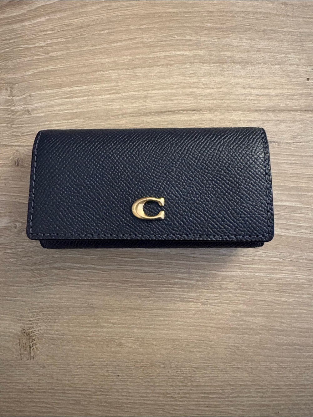 Coach 6 Ring Key Case Midnight Navy Leather Gold Hardware CH799